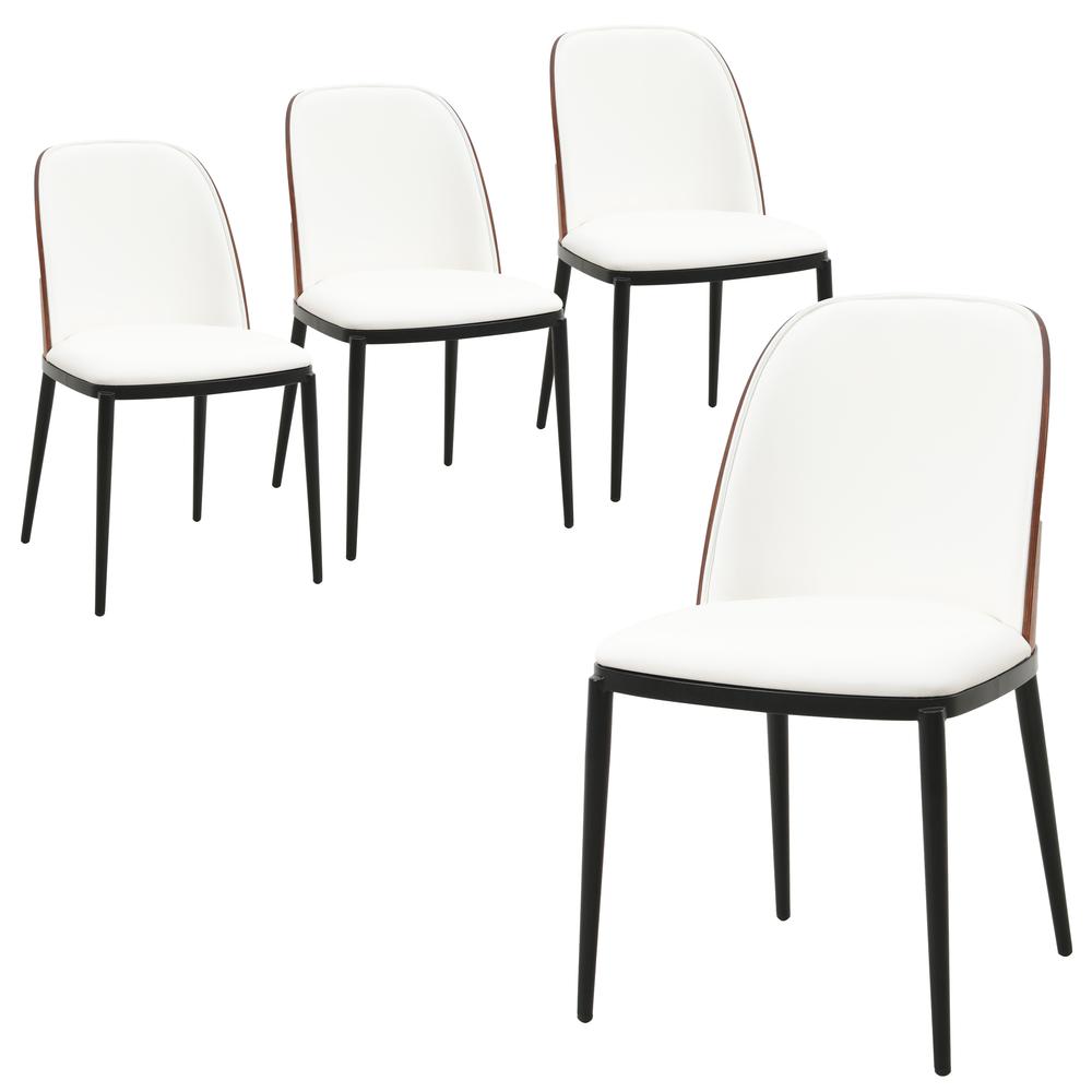 Dining Side Chair with Leather Seat and Steel Frame Set of 4