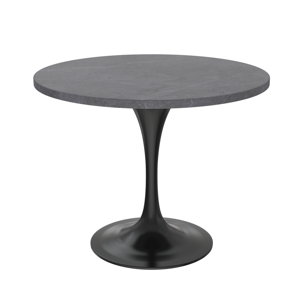 Verve 36 Round Dining Table, Black Base with Sintered Stone Grey Top