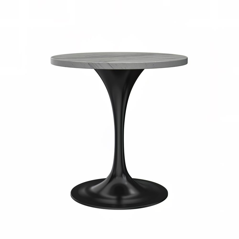Verve 27" Round Dining Table, Black Base with Laminated White Marbleized Top