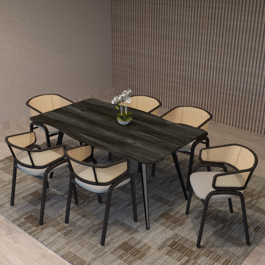 Dining Chair With Stainless Steel Legs Velvet Seat and Wicker Back