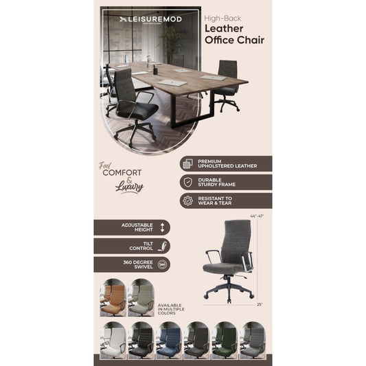 Hilton Modern High-Back Leather Office Chair