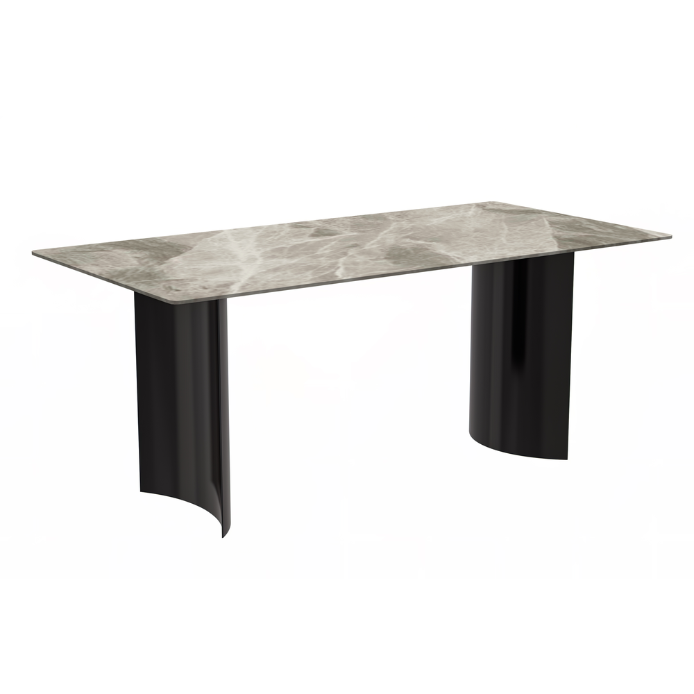 Dining Table Black Stainless Steel Base, With 55 Deep Grey Sintered Stone Top