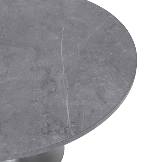 48 Round Dining Table, Brushed Chrome Base with Sintered Stone Grey Top