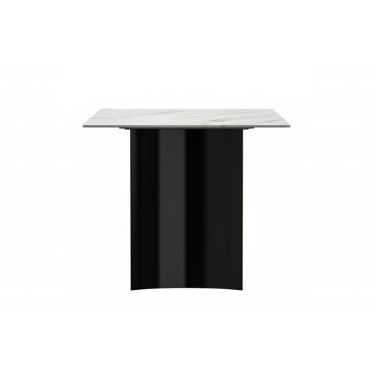Modern Dining Table Black Stainless Steel Base, With 55 White Sintered Stone Top