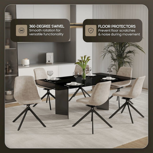 Markley Modern Leather Swival Dining Chair With Metal Legs in Taupe