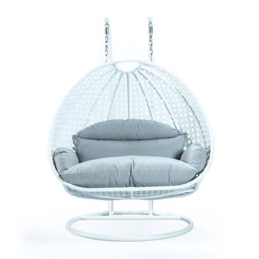 White Wicker Hanging 2 person Egg Swing Chair