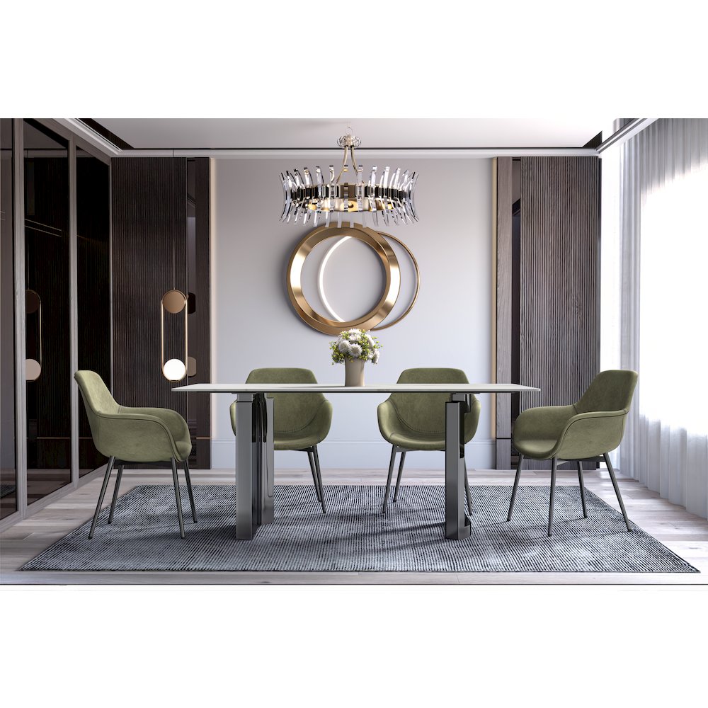 Dining Table Stainless Steel Base, With 71" White Sintered Stone Top