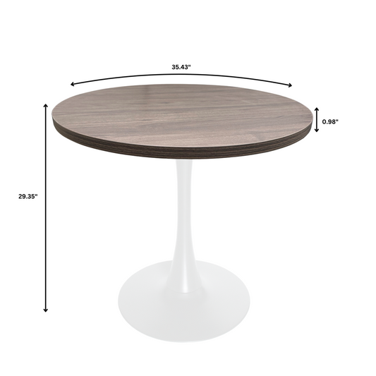 Bristol Dining table, White Base with 36" Round Dark Walnut MDF top