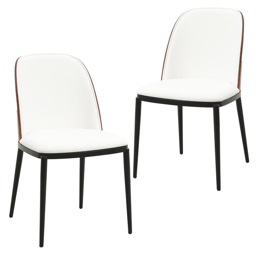 Dining Side Chair with Leather Seat and Steel Frame Set of 2