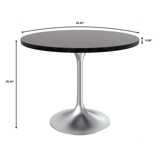 Verve Collection 36" Round Dining Table, Brushed Chrome Base with Black MDF Top