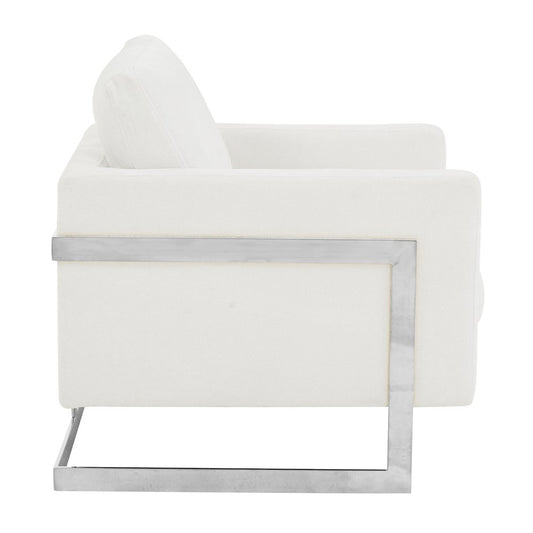 Lincoln White Boucle Accent Armchair With Chromed Frame