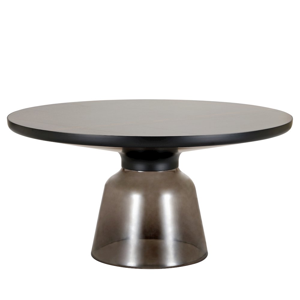 Glass Coffee Table Grey glass, Black Rim Black Sintered Stone Top