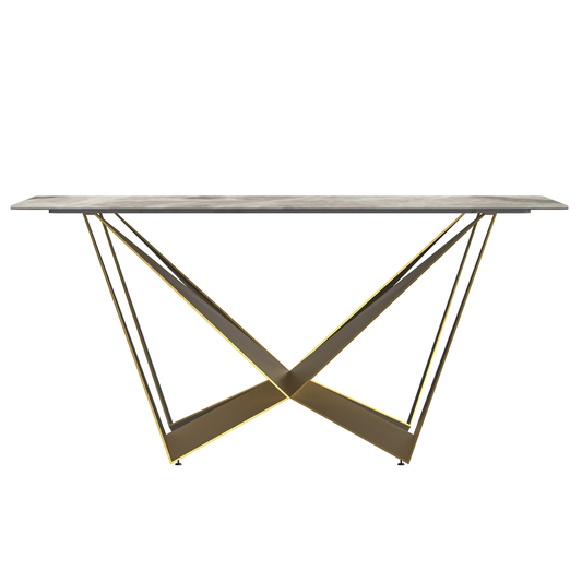 Modern Dining Table with a 55" Rectangular Top and Gold Steel Base
