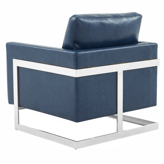 Lincoln Leather Accent Armchair With Silver Frame