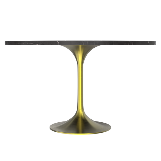 48 Round Dining Table, Brushed Gold Base with Sintered Stone Black Top