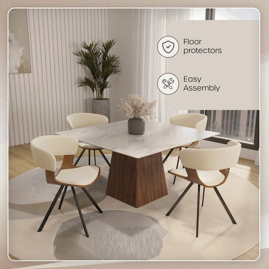 Wooden Dining Chair Modern style Nymia Collection Walnut Color in Beige