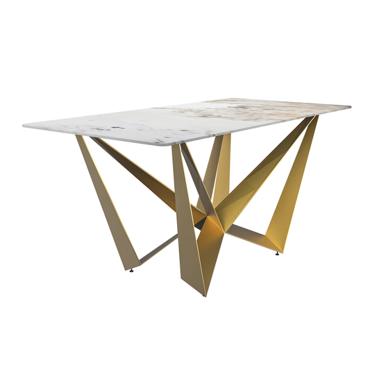 Modern Dining Table with a 55" Rectangular Top and Gold Steel Base
