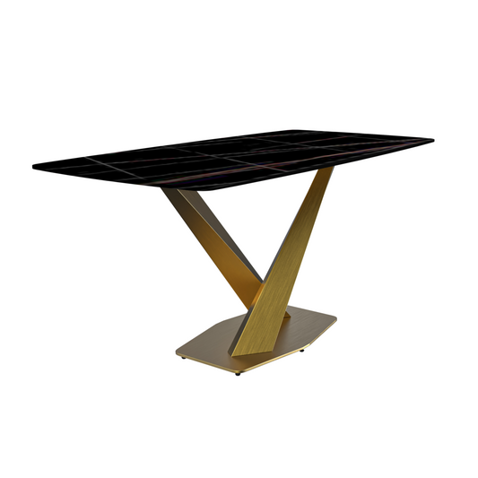 Modern Dining Table Gold Base, With 55" Black/Gold Sintered Stone Top