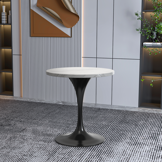 Verve 27 Round Dining Table, Black Base with Sintered Stone White Top