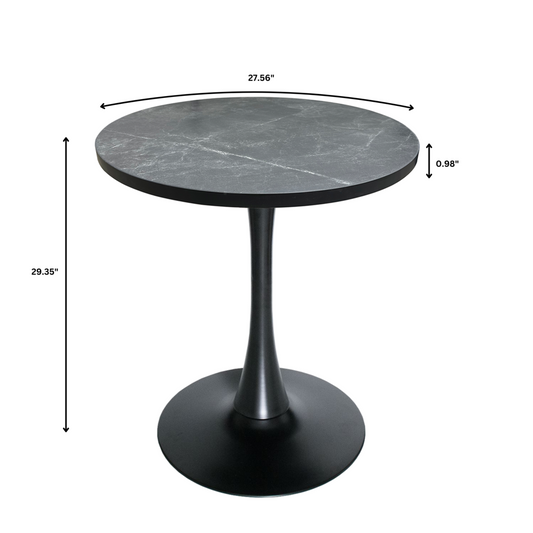 Bristol Dining table, Black Base with 27 Round Marbleized Black MDF top