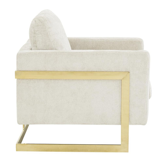 Accent Armchair with Gold Stainless Steel Frame and Removable Back Cushion