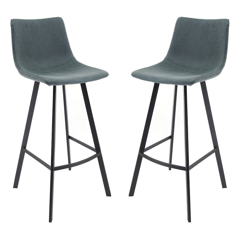 Elland Modern Upholstered Leather Bar Stool With Iron Legs & Footrest Set of 2
