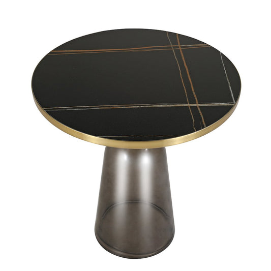 Tully Collection Glass side Table Grey glass, Gold Rim Black Sintered Stone Top