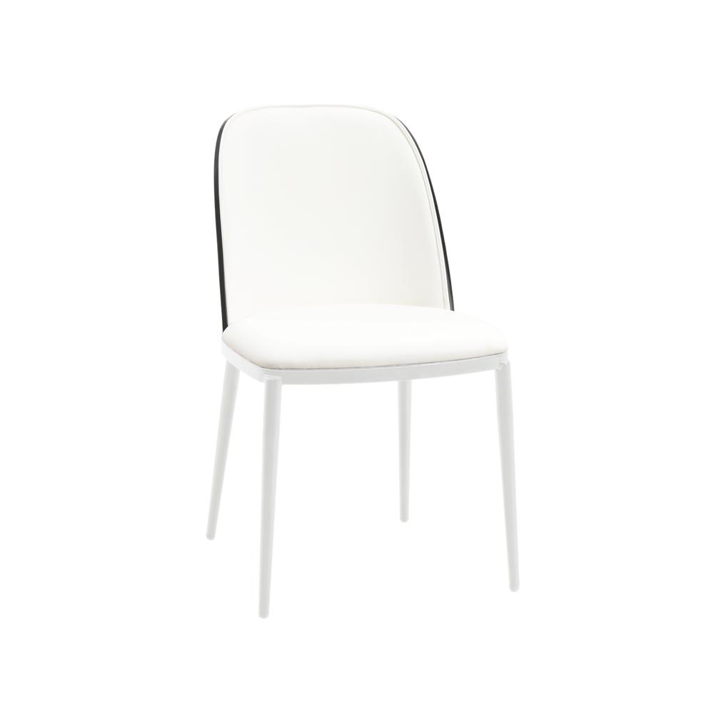 Dining Side Chair with Leather Seat and White Powder-Coated Steel Frame
