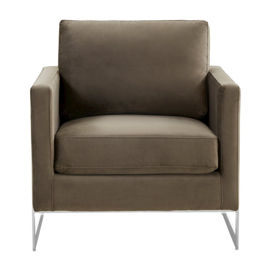 Lincoln Velvet Accent Armchair With Chromed Frame in Dark Grey