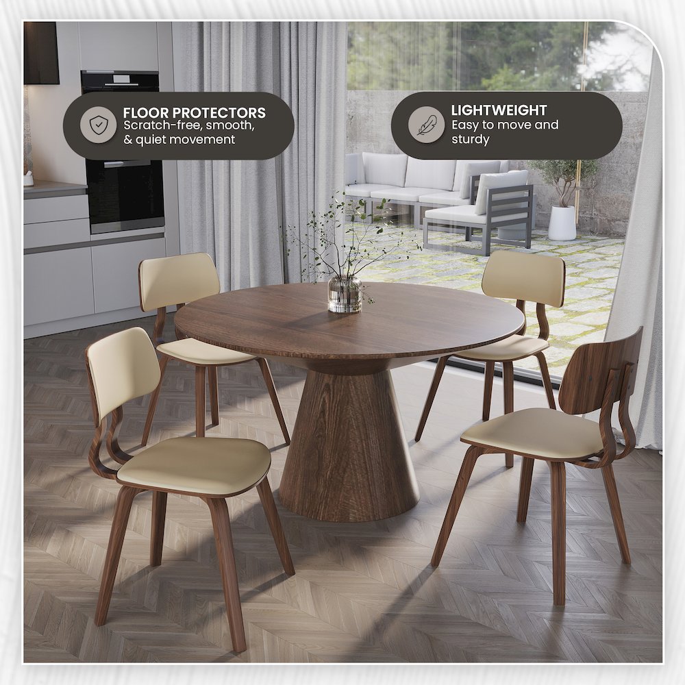 Modern Wooden Dining Chair, Walnut Color Frame in Cream