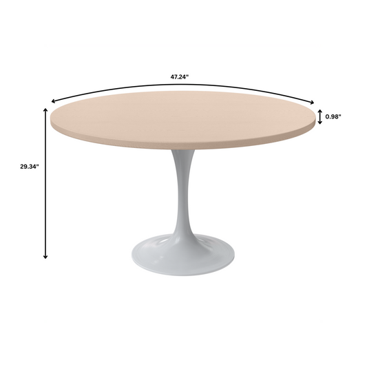 Verve 48 Round Dining Table, White Base with Light Natural Wood MDF Top