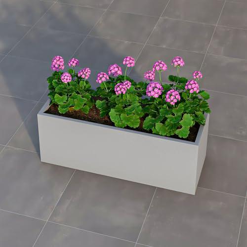 Flora Series Rectangle Poly Stone Planter in Grey 12 x 12, 31.5 Long