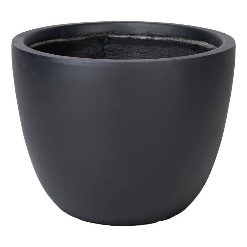 Dahlia Series Poly Stone Planter in Black 14.4 Dia, 10.8 High