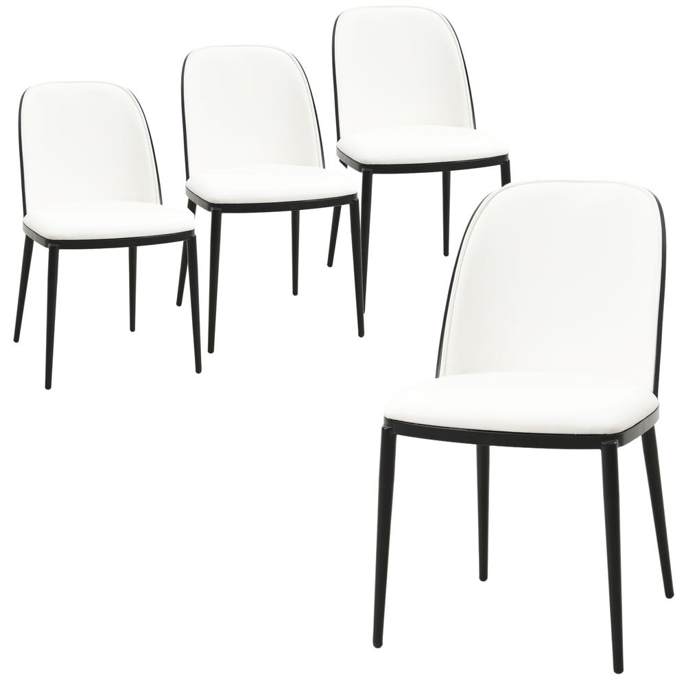 Dining Side Chair with Leather Seat and Steel Frame Set of 4