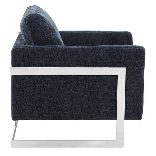 Lincoln Blue Boucle Accent Armchair With Chromed Frame