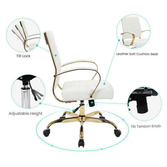 Benmar Home Leather Office Chair With Gold Frame