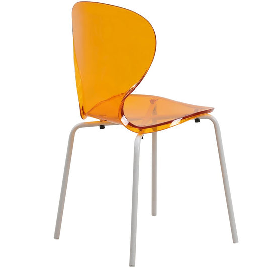 Modern Oyster Transparent Side Chair in White Base