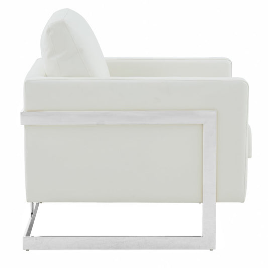 Lincoln Leather Accent Armchair With Silver Frame
