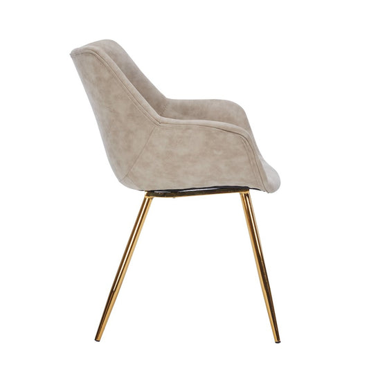 Markley Modern Leather Dining Arm Chair With Gold Legs in Taupe Set of 4