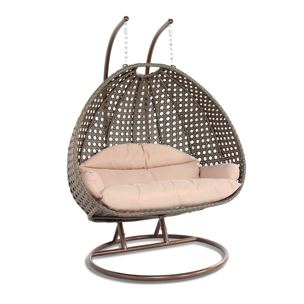 Beige Wicker Hanging 2 person Egg Swing Chair