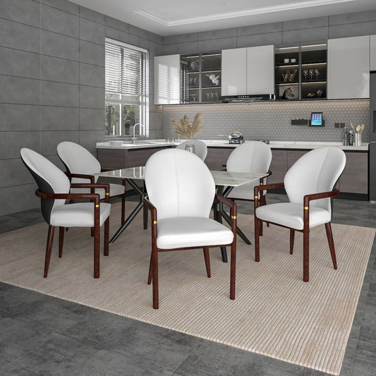 Opaline Series Elegant Wooden Dining Chair in Black Velvet and White - Set of 4