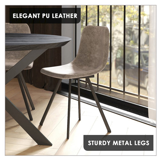 Markly Modern Leather Dining Chair With Metal Legs in Taupe
