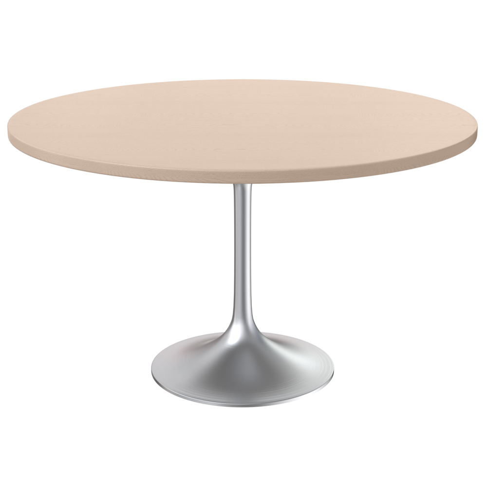 48" Round Dining Table, Brushed Chrome Base with Light Natural Wood MDF Top