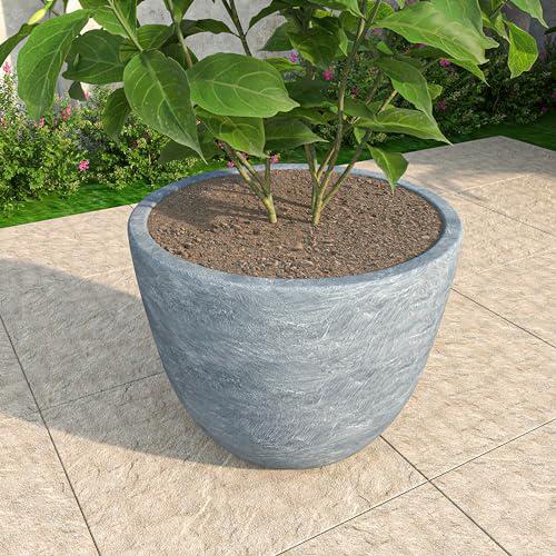 Dahlia Series Poly Stone Planter in Aged Concrete 21.3 Dia, 15.7 High