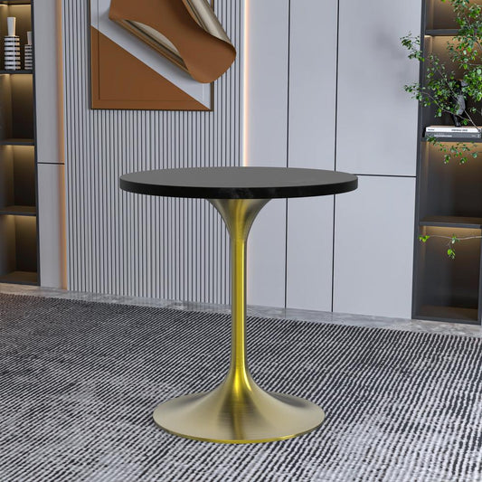 Verve 27" Round Dining Table, Brushed Gold Base with Black MDF Top