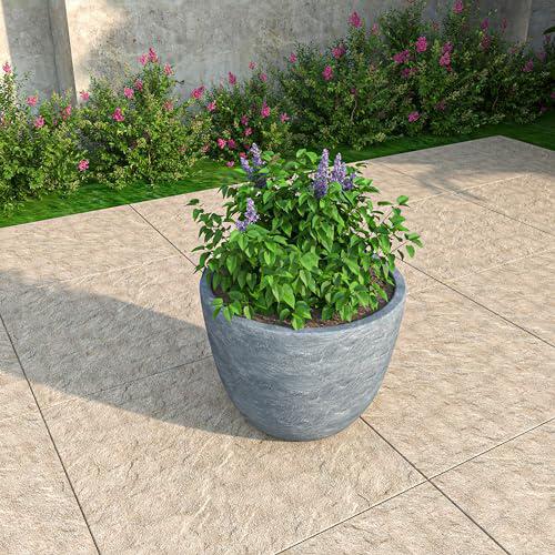 Dahlia Series Poly Stone Planter in Aged Concrete 14.4 Dia, 10.8 High