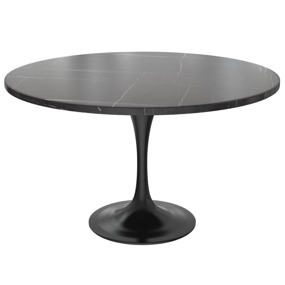 Verve Collection 48 Round Dining Table, Black Base with Sintered Stone Black Top