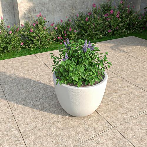 Dahlia Series Poly Stone Planter in White 14.4 Dia, 10.8 High