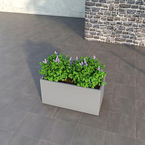 Flora Series Rectangle Poly Stone Planter in Grey 19.7 x 19.7, 39.4 Long