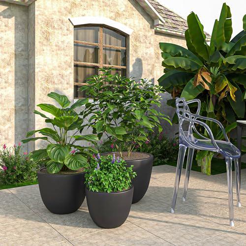 Dahlia Series Poly Stone Planter Set in Black